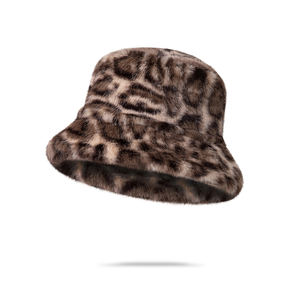 Topi Bucket Desain Khusus Musim Dingin, Desain Khusus, Bahan Plush Tebal Hangat Motif Leopard untuk Santai di Luar Ruangan dan Perjalanan - Product Image 1