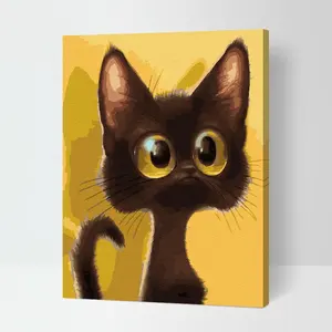 Pintura a óleo com quadro para crianças, venda quente de pintura de animais dos desenhos animados com gato, crianças, presentes