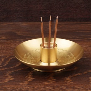 Brass <b>Incense</b> <b>Holder</b> With Tray Hand Made For Religious Use Sandalwood <b>Incense</b> Burner Three Treasures Lotus Design - Product Image 1