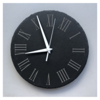 Horloge murale en pierre d'aronde noire naturelle avec gravure Laser pour la décoration de la maison