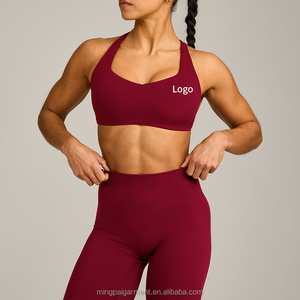 Ensembles de sport sans couture personnalisés pour femmes, grandes tailles, avec leggings taille haute et détails croisés, tenues de sport et de gym - Product Image 3