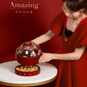 Large Luxury Acrylic Transparent Time Ball Double Round Flower Box Chocolate Flower Paper Gift Box