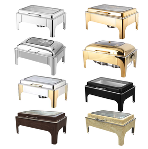 泰定豪华婚礼派对不锈钢保温器9L现代设计长方形金色食物自助餐展示保温器套装燃料 - Product Image 5