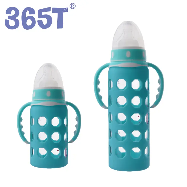 365T custom anti slip 120ml glass feeding baby milk bottle with silicone sleeve