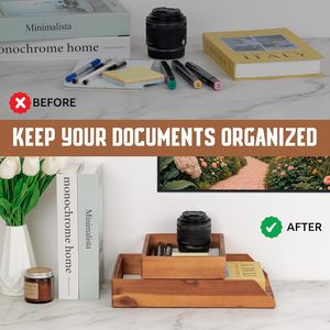 Acacia GỖ THƯ khay <span class=keywords><strong>Set</strong></span> 2-mảnh Tabletop Máy tính để bàn lưu trữ giấy Thư thư Thư thư Thư thư bản sao in không gian làm việc nâu-văn phòng phẩm Saver - Product Image 2