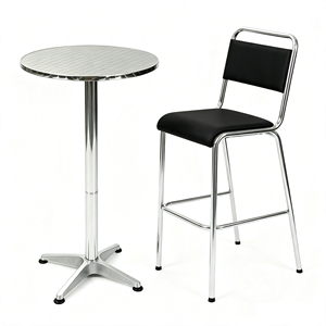 <b>Round</b> Aluminum Bar Height <b>Table</b>, Foldable Top Adjustable Pub High <b>Table</b>, Heavy Duty Waterproof Metal Cocktail <b>Table</b> - Product Image 1