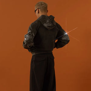 Sudadera con Capucha de Alta Calidad, 100% Algodón, Estilo Holgado, Gruesa, 500 Gsm, con Logotipo Personalizado de Pedrería, Cierre de Cremallera, para Hombre, Otoño - Product Image 5