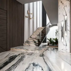 Panda White Indoor Staircase Step Floor Design Marble Tiles For Stairs