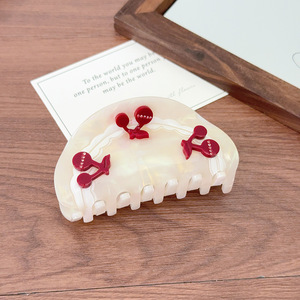 High Quality Red Blue White Cherry <b>Bow</b> Hair Accessories Red Cherry Eco-Friendly Women's Acetate Hair Claw <b>Clip</b> - Product Image 5
