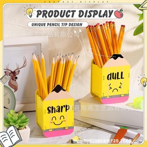 Cross-border <b>wooden</b> cartoon pencil holder, classroom <b>desk</b>, colorful <b>solid</b> wood pencil holder, pencil sharpener, storage box - Product Image 1
