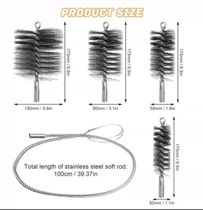 Kit de brosses de nettoyage de cheminée 5 pièces en fil d'acier avec manche en acier au carbone, filetage M12, pour nettoyage industriel de tuyaux et décontamination, bricolage - Product Image 6