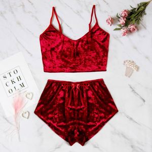 M0368 2pcs Sets Velvet Sleepwear Fashion Woman Sexy Spaghetti Strap Shorts <b>Pajamas</b> Set Women Ladies <b>Pajama</b> Party Set - Product Image 5