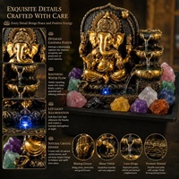 Mini Fontaine de Table Ganesha en Résine Bouddha Lotus avec Lumière LED Apaisante, Cascade Artisanale pour Bureau