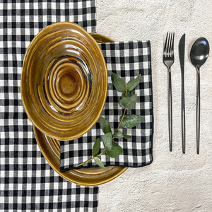 LY-Classic Vichy Serviette de Table <span class=keywords><strong>Beige</strong></span> Blanc Grille Damier Fait à la main en <span class=keywords><strong>Lin</strong></span> Lavé <span class=keywords><strong>Nappe</strong></span> de Dîner de Ferme - Product Image 2