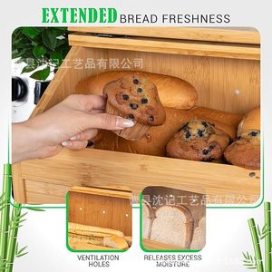 <b>Bread</b> Storage Box Double Layer Flip Top With <b>Knife</b> Holder Desktop <b>Bread</b> Display Cabinet Solid Color Rectangle - Product Image 5