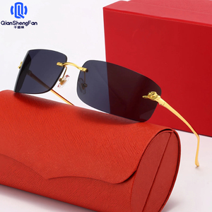 Nouvelles Lunettes de Soleil Ovales Sans Monture en PC UV400 avec Tête de Léopard en Cuivre, Tendance Transfrontalière, Luxe Léger <span class=keywords><strong>Orient</strong></span>é Vers l'Avenir, Unisexe - Product Image 1