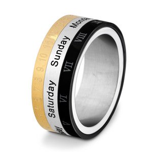 Anillo de calendario de acero inoxidable de 8 mm, giratorio, de tres colores, con fecha, para mujer - Product Image 1