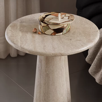 Table console en travertin naturel Wabi-sabi, design italien moderne haut de gamme, base sur piétement, entrée, salon, taille personnalisée