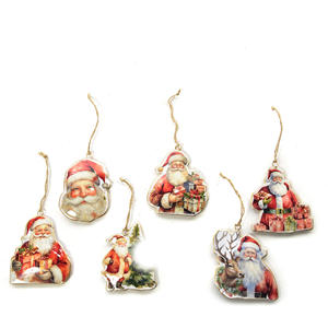 Colgante navideño de metal surtido con Papá Noel 9.5x11cm - Product Image 1