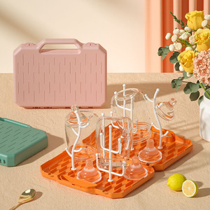 Égouttoir portable pour biberons avec support pour tétines et boîte de rangement, égouttoir multifonctionnel pour biberons d'allaitement, orange - Product Image 1