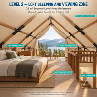 MeiSu 70sqm Double Layer Luxury Glamping Villa Eco-friendly Glaminated Timber Structure Tent 850g PVC Four-season Triangle Shape