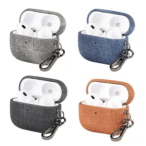 Luxury RTS Fabric Pu Leather Earphone Case For AirPods Pro 2 Cover Case Leather with Keychain