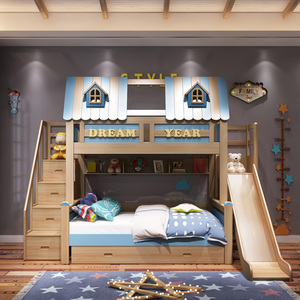 Holz-Kinderzimmermöbel: Hochbett im Burg-Stil mit Rutsche, Schubladen, Treppe, Schreibtisch und Regalen - Product Image 5