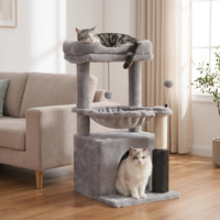Tour à chat multi-niveaux avec hamac de 40 cm, housse en peluche amovible et lavable, poteau en sisal naturel et condo pour chats de grande taille, OEM