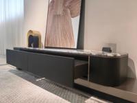 Ensemble de table basse rotative moderne de luxe avec plateau en marbre et base antichoc, meuble TV au design minimaliste pour la maison ou le bureau