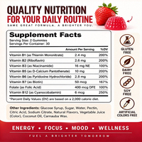 Gummies de Vitamines B Complexes Naturelles Premium en Gros (OEM/ODM) – B1, B2, B3, B5, B6, B12 – Énergie, Humeur, Concentration, Saveur Fraise – Santé – 60 unités