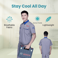 Uniforme de travail pour hommes en polyester respirant avec col contrastant, idéal pour l'entretien en usine, logo personnalisé accepté, fabriqué en Chine
