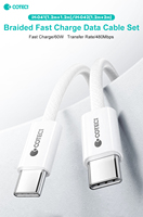 Kabel COTECI USB C ke USB C 1.2m 2m Nilon Terjalin 60W 480Mbps Kabel Pengisi Daya Data Pengisian Cepat Kabel USB Tipe C untuk iPhone