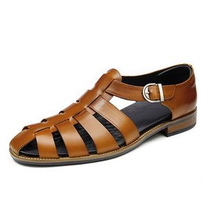 Men's Summer Casual Flat Sandals Fashion High Quality Breathable Genuine Leather Sandals Outdoor Walking Sandals - Product Image 4