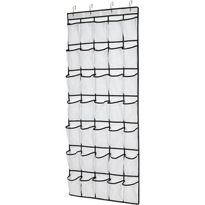 35 Pocket Over The Door <b>Shoe</b> Organizer Mesh Hanging Storage Rack White Non Woven Fabric Behind Doors On Walls - Product Image 1