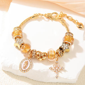 Mejor venta de moda oro azul cristal colgante <span class=keywords><strong>pulsera</strong></span> con cuentas Cable alambre con decoración de estrella y <span class=keywords><strong>pulsera</strong></span> colgante de Cruz para mujer - Product Image 1