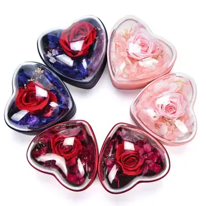 Kotak perhiasan model baru liontin cincin kotak hadiah mawar berbentuk hati transparan
