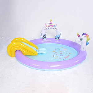 Inflatable Unicorn Slide And Fountain Pool For Kids With Spray Water Feature Outdoor Play Area - Product Image 2