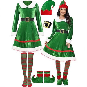 Kerstkostuums Jurk + Hoed + Sokken + Schoenen + Riem Kerst Elf Set Volwassen Kids Nieuwjaar Xmas Pak - Product Image 1