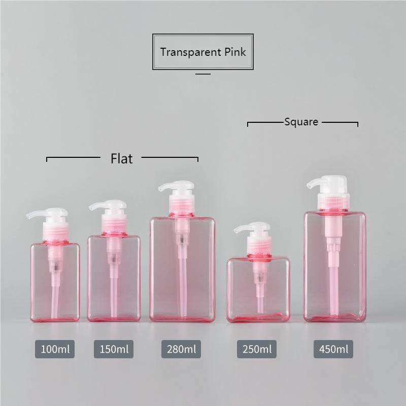 ขวดสีชมพูใส + ปั๊มใส