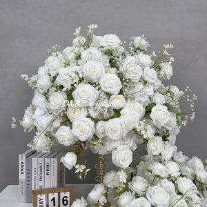 DKB Flores Artificiales Fábrica Bajo Precio Al Por Mayor Flores De Boda Artificial Rosa Blanca Bola Centros De Mesa - Product Image 1