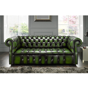 Canapé classique <span class=keywords><strong>Chesterfield</strong></span> en cuir véritable Canapé européen 3 places à siège boutonné