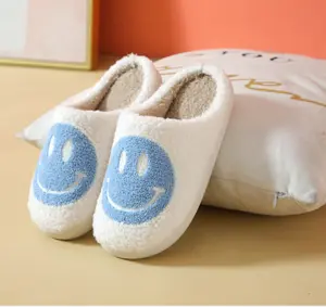 HF Winter Cute Home Blue Yellow Pink Red Purple Green Happy Smiley Face Slippers For Women Men