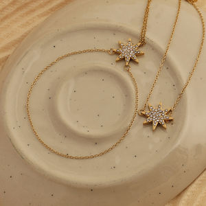 Señoras cadena esclavo pulsera <span class=keywords><strong>oro</strong></span> <span class=keywords><strong>Acero</strong></span> <span class=keywords><strong>inoxidable</strong></span> pulsera cadena anillo Starburst encanto CZ cristal estrella pulsera mano cadena - Product Image 3