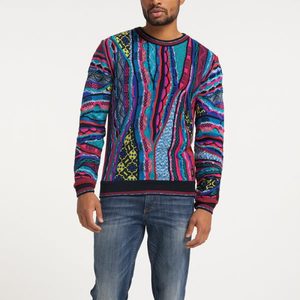 Pull jacquard personnalisé Carlo <span class=keywords><strong>Colucci</strong></span> aux éléments colorés et ambiance rétro des années 90 - Fabricant de pulls tricotés sur mesure - Product Image 4