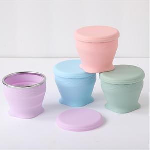 แก้วน้ำซิลิโคนพับได้ 200 มล. ถ้วยพับได้สำหรับตั้งแคมป์กลางแจ้งกาแฟชาแก้วน้ำพร้อมฝาปิดสีพาสเทล - Product Image 1