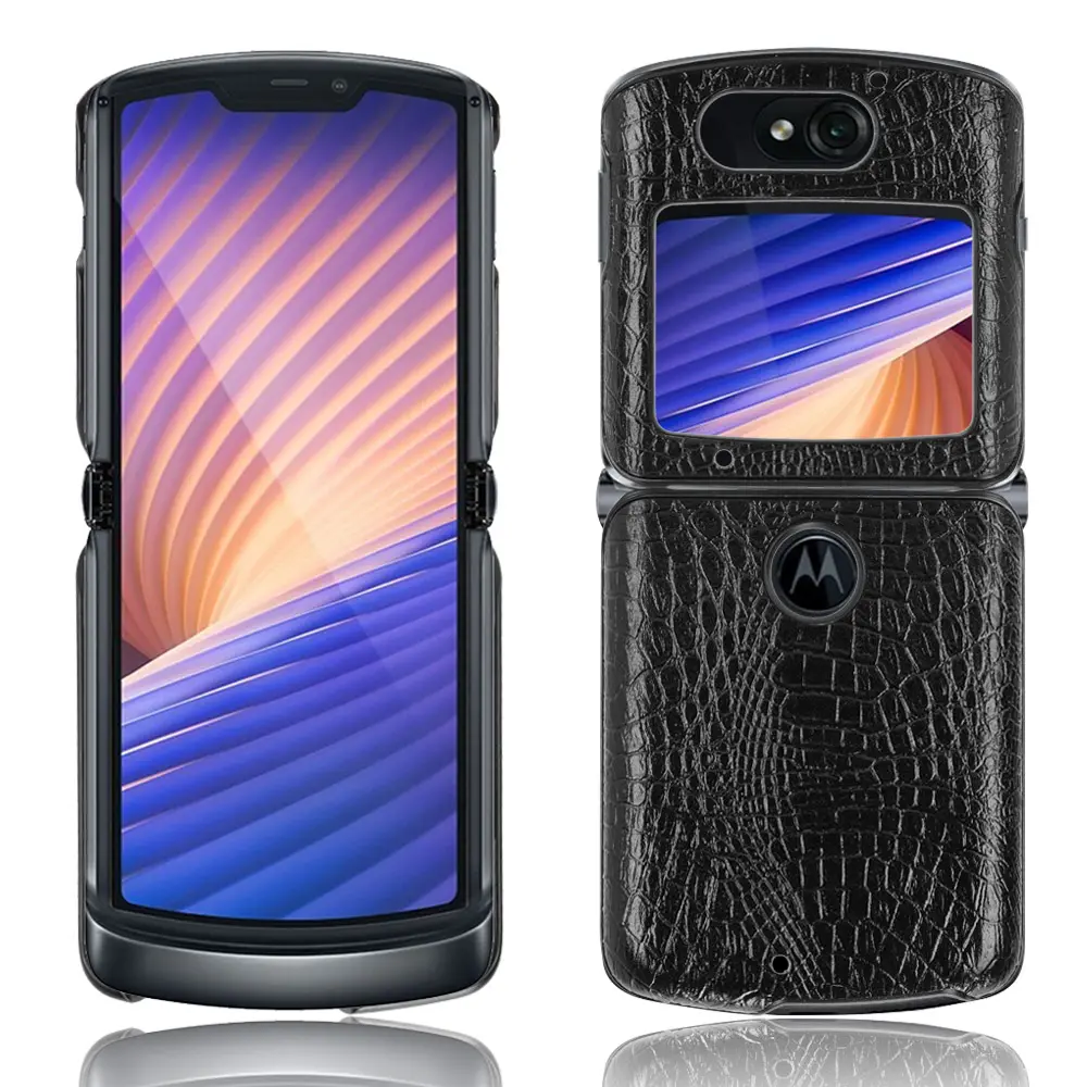 OMEVE Ultra Slim Back Cover Crocodile Skin PU Leather Phone Case for Motorola Razr 5G 2020