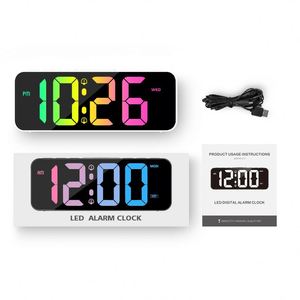 Stylish <b>LED</b> Digital Analog Movement Battery Powered Snooze Alarm <b>Clock</b> Modern Full-Color RGB Light Design Mirror USB Charging - Product Image 5