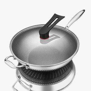 Wok antiadherente de acero inoxidable, WOK de panal de estilo chino con tapa de vidrio para cocina de inducción de Gas - Product Image 3