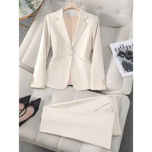 Pink Women's Suit <b>Set</b> Solid Color Satin Long Sleeve <b>Blazer</b> Pants Formal Workwear Office Wear Four Seasons Casual Suit - Product Image 2