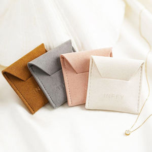 Pochettes à bijoux personnalisées de luxe en flanelle rose avec rabat, sacs à bijoux personnalisés en similicuir de qualité supérieure pour boucles d'oreilles et colliers, emballage cadeau - Product Image 2